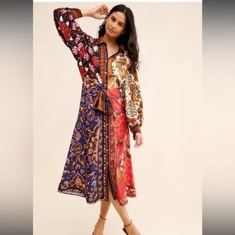 Farm Rio Miranda Mix Chemise Mix Print Midi Dress Size Small, $245 MSRP